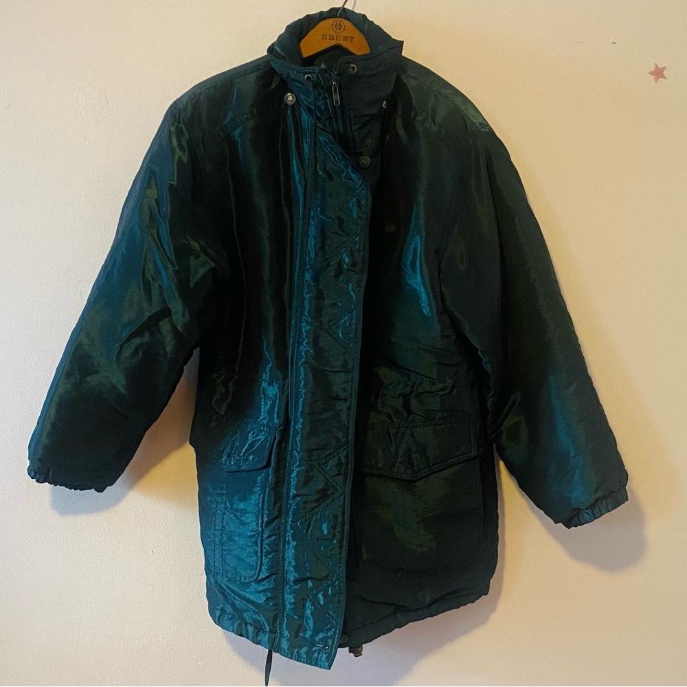 VINTAGE METALLIC GREEN PUFFER COAT
